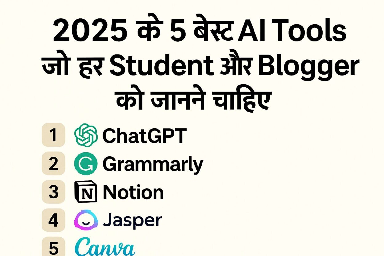 2025 के 5 बेस्ट AI Tools जो हर Student और Blogger को जानने चाहि